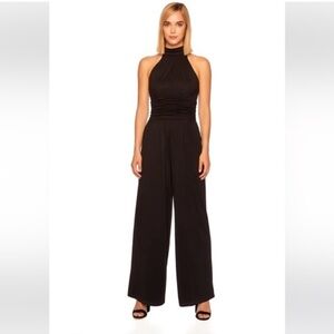 SUSANA MONACO GATHERED MOCK NECK JUMPSUIT IN BLACK